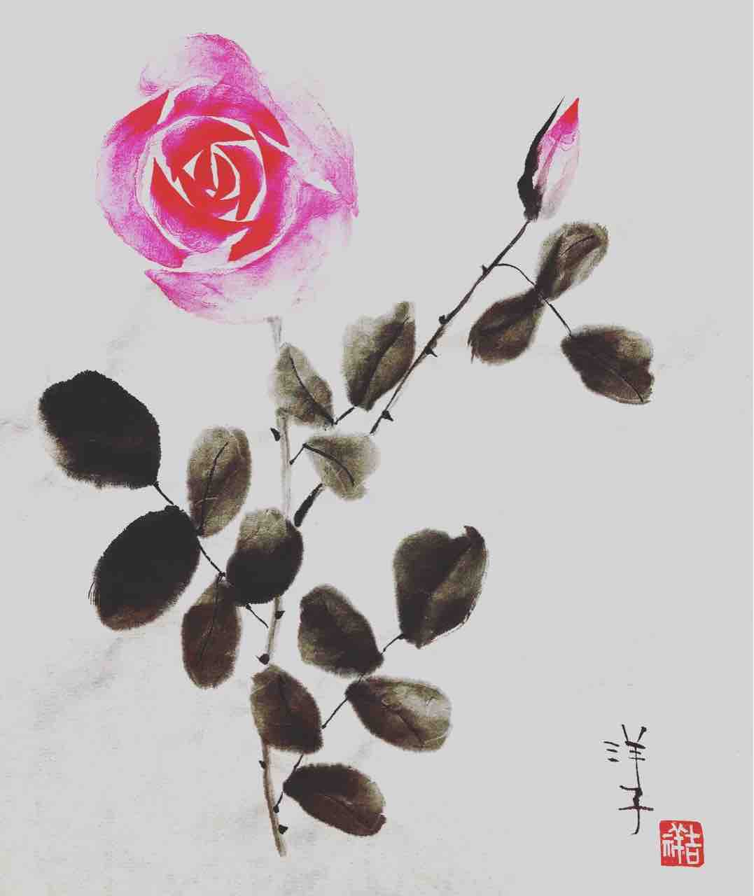 暖簾『薔薇』水墨画家による肉筆 一点物 暖簾『薔薇』水墨画家による肉筆 一点物 暖簾『薔薇』水墨画家
