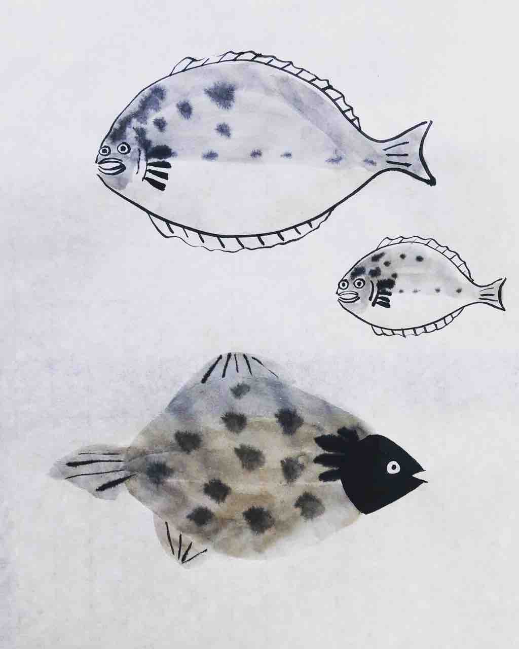 西日暮里日曜クラス 魚を描く : 橙月水墨画教室 Sumi-e class in