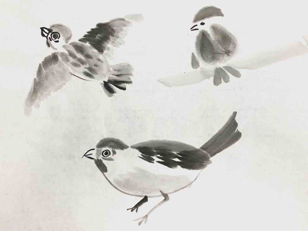 国際墨画会英語クラス 雀とウグイスを描く 橙月水墨画教室 Sumi E Class In Tokyo