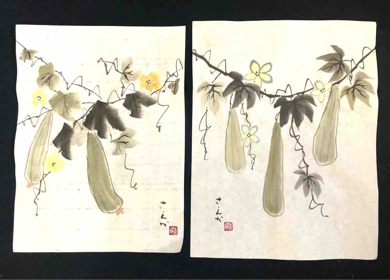 西日暮里上級クラス 糸瓜を描く : 橙月水墨画教室 Sumi-e class in Tokyo