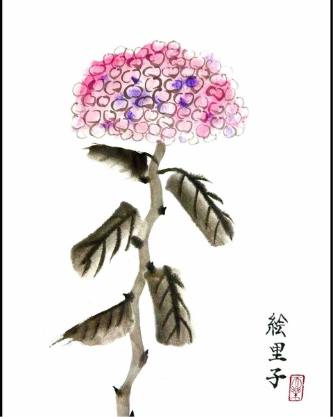用賀日曜クラス 紫陽花を描く : 橙月水墨画教室 Sumi-e class in Tokyo