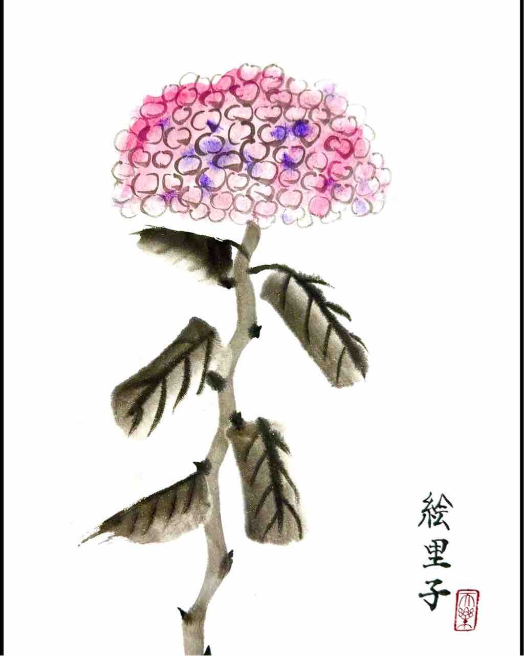 用賀日曜クラス 紫陽花を描く : 橙月水墨画教室 Sumi-e class in Tokyo
