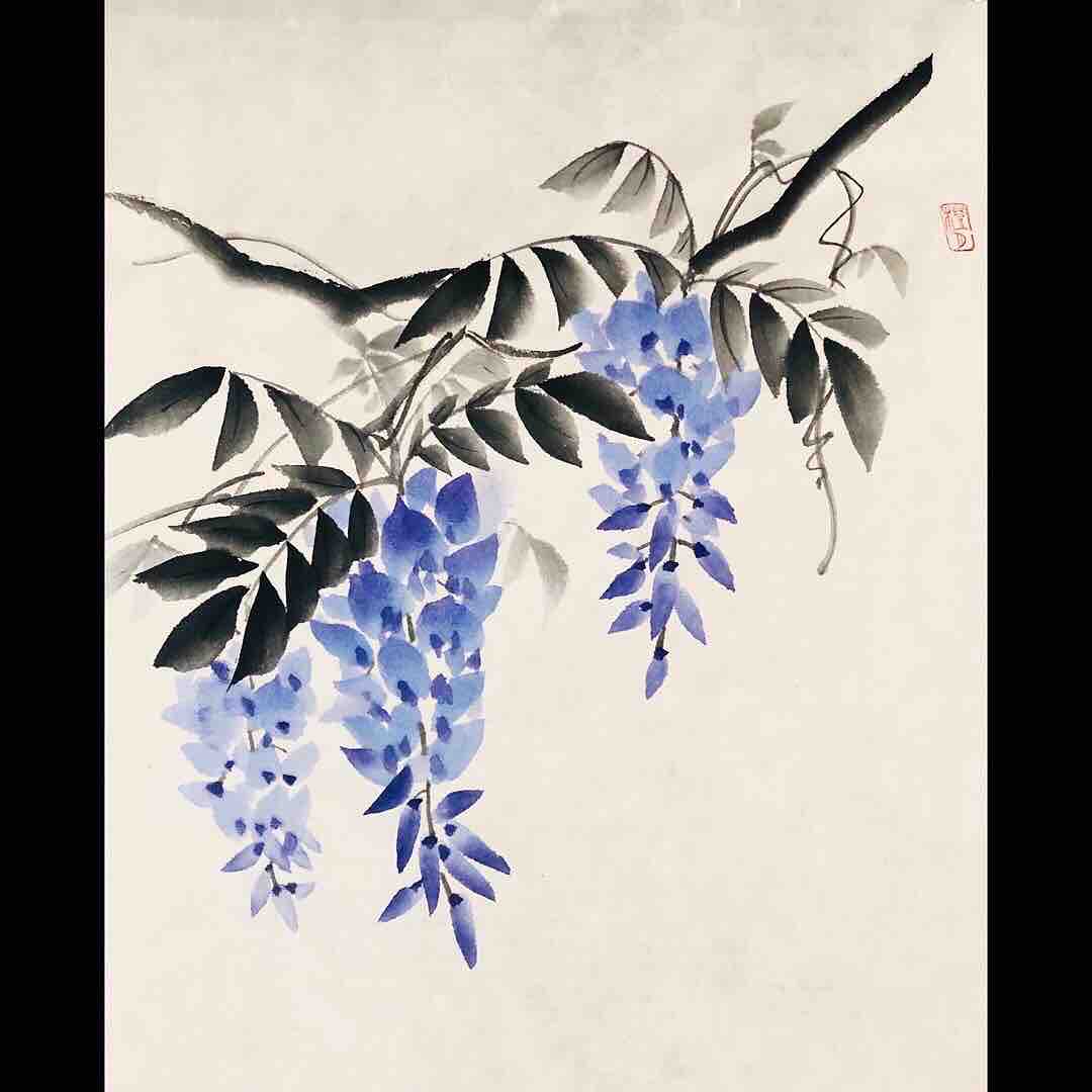 西日暮里教室上級クラス 藤 : 橙月水墨画教室 Sumi-e class in Tokyo