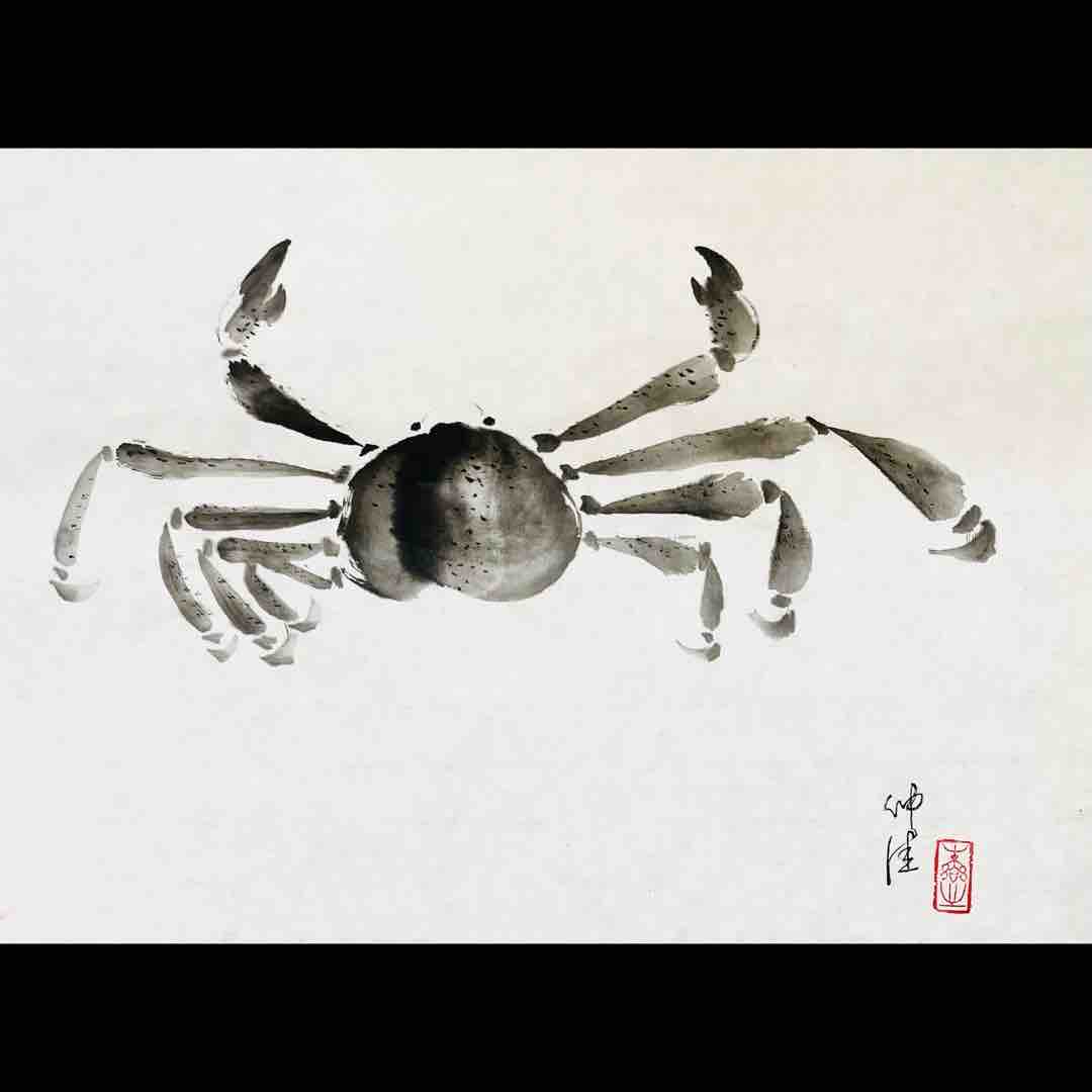 用賀教室 カニとイカを描く : 橙月水墨画教室 Sumi-e class in Tokyo