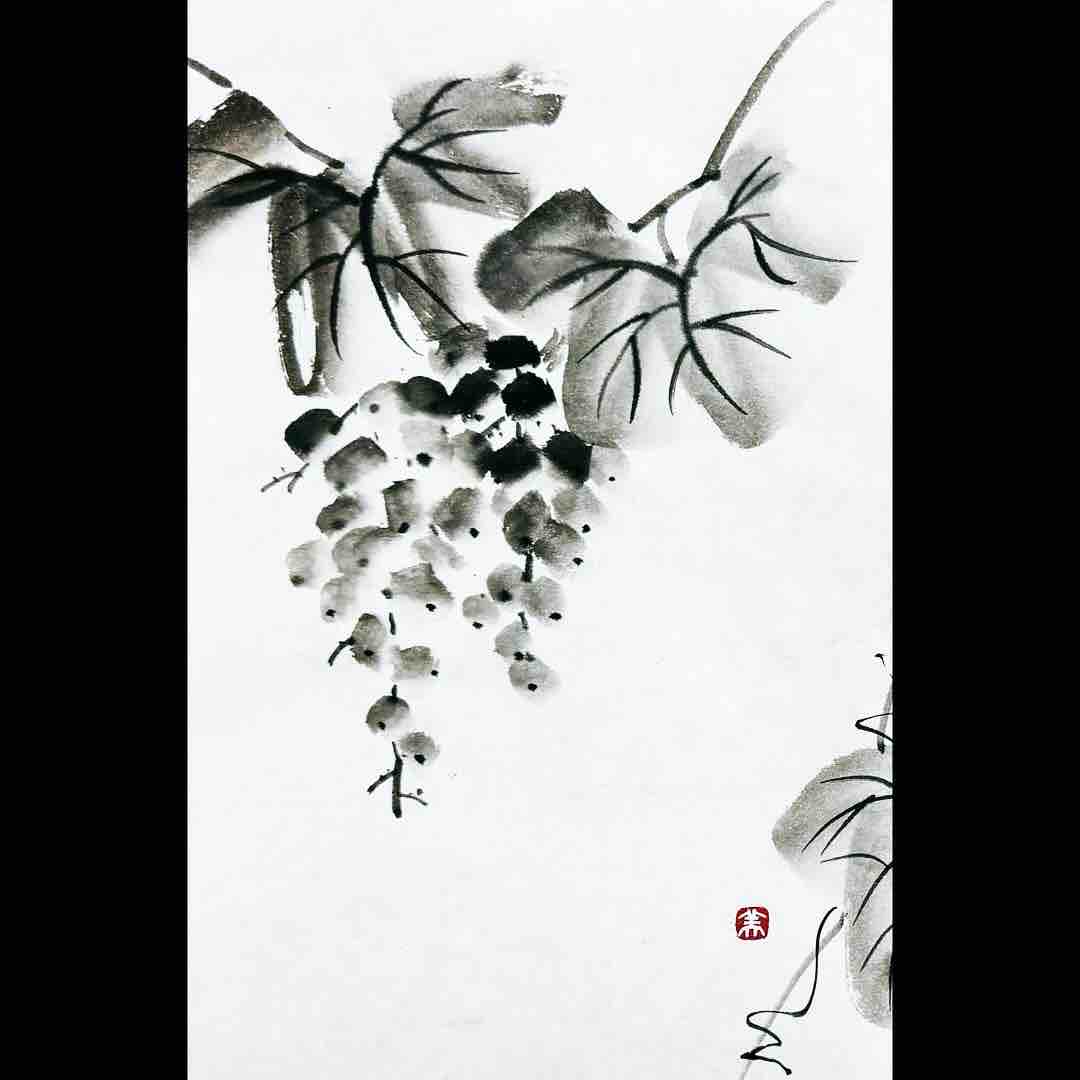 葡萄 鳥 水墨画 93x47cm 額入り お茶席 楽観有り 酸っぱく 孤舟 葡萄 鳥 水墨画 93x47cm 額入り お茶席 楽観有り 酸っぱく 孤舟