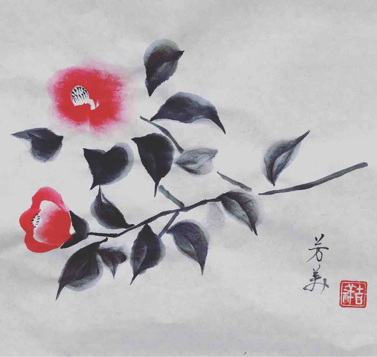 西日暮里クラス 椿を描く : 橙月水墨画教室 Sumi-e class in Tokyo 西日暮里クラス 椿を描く : 橙月水墨画教室 Sumi-e class in Tokyo