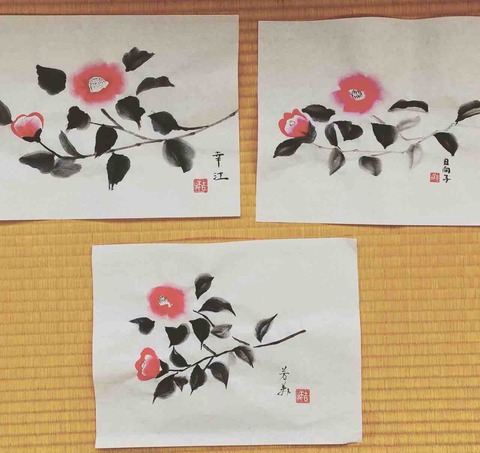 西日暮里クラス 椿を描く : 橙月水墨画教室 Sumi-e class in Tokyo