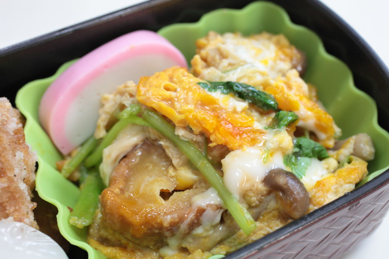 油麩の卵とじ ビン長まぐろの竜田揚げ 今日の弁当問題