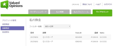 バリュードオピニオン_換金履歴