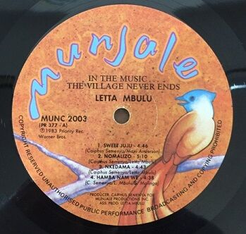 WORLD】LETTA MBULUのIN THE MUSICのレコード入荷しました