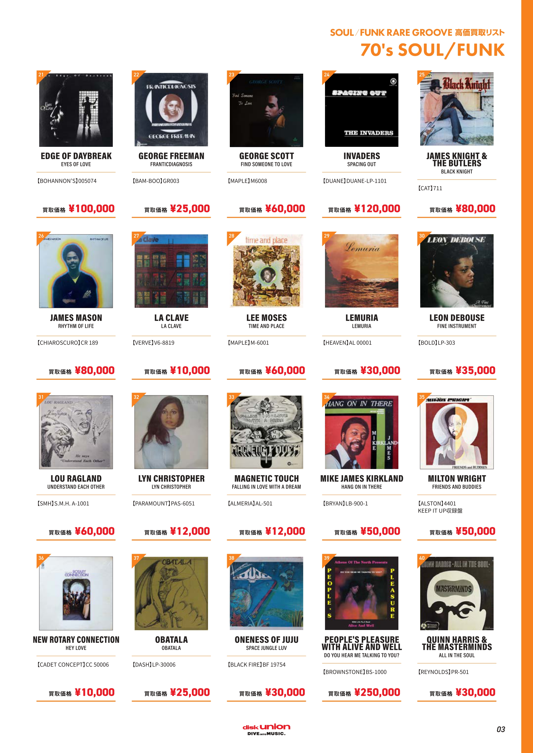 店頭配布開始!】SOUL・FUNK・RARE GROOVE 高価買取リスト 2024 店頭配布開始!】SOUL・FUNK・RARE GROOVE 高価買取リスト 2024