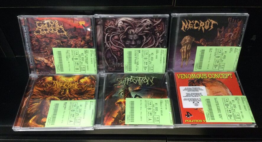 ABUSE、BRUJERIA、HIDEOUS DIVINITY、NECROT等のデスメタル、ゴア 