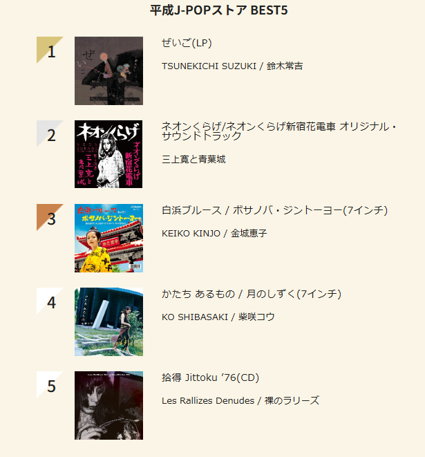 平成J-POP週間チャート 9/2付【平成J-POPストア BEST5