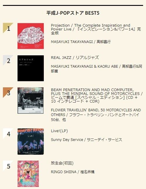 平成J-POP週間チャート6/6付【平成J-POPストア BEST5】 : ディスク