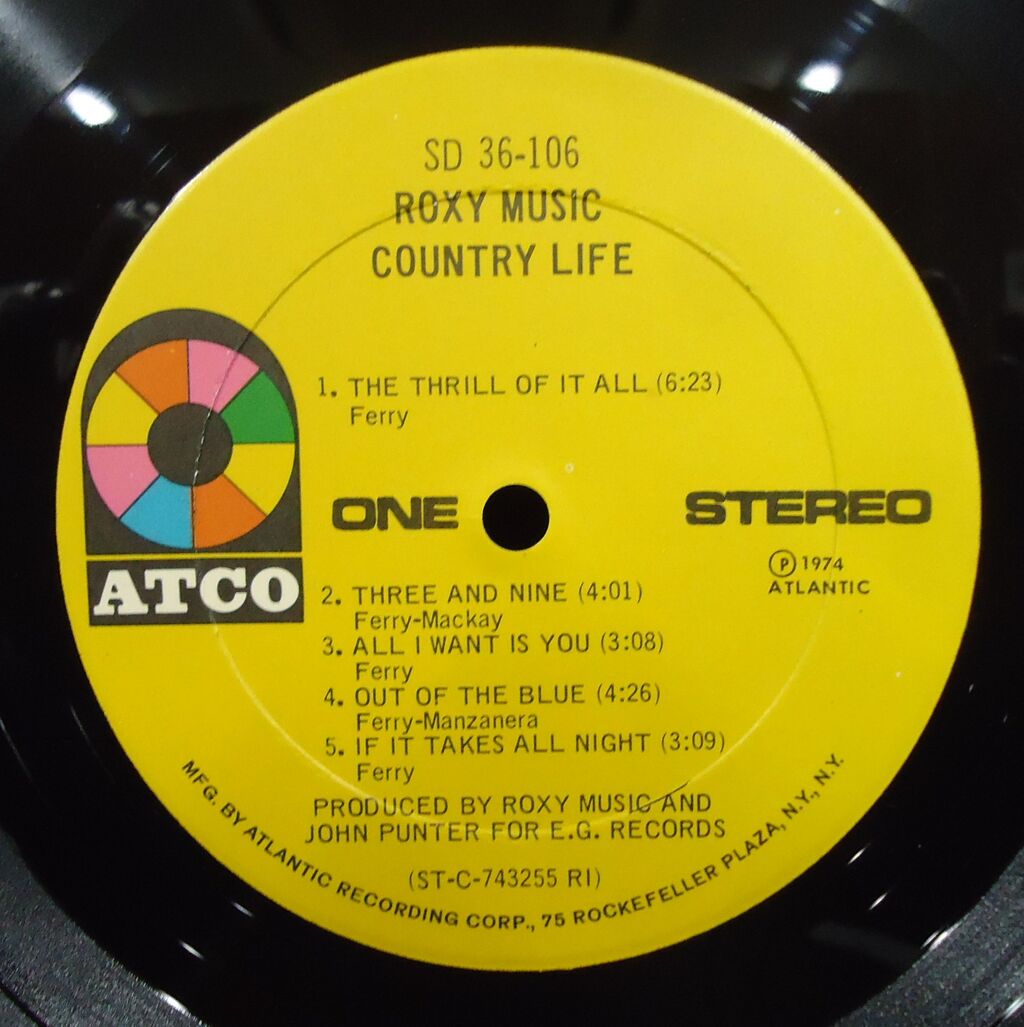 1/27(火) 中古ロックレコード/ROXY MUSIC-COUNTRY LIFE US PROMO