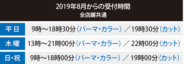 2019年8月1日より受付の時間が変更になります★記事タイトル