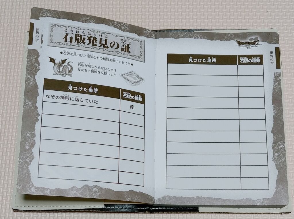 ギミック付きの便利手帳ドラゴンクエストⅦ 攻略の古文書 ドラクエ セブン トレジャーハンティン部、部長のブログ ドラゴンクエスト7 古文書 シリアル入りキーホルダー 石版