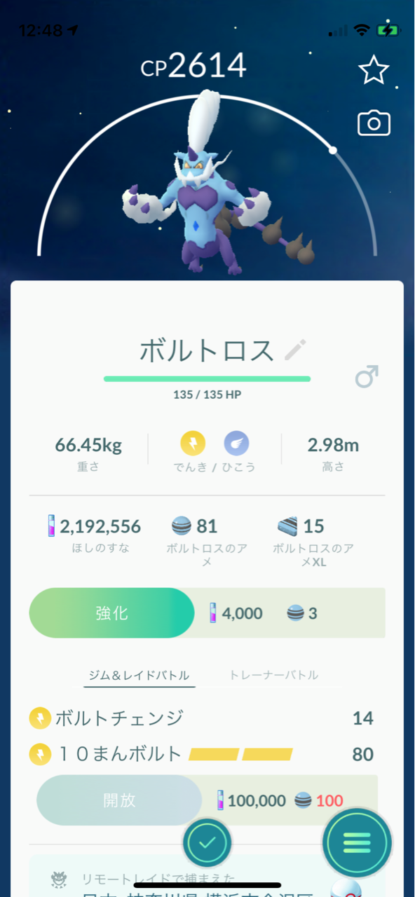 チャージ完了 ボルトロス霊獣フォルム個体値100 ゲット ボルトロス霊獣フォルム2人撃破 ポケモンgoプレイ日記ブログ チャージ完了 ボルトロス霊獣フォルム個体値100 ゲット ボルトロス霊獣フォルム2人撃破 ポケモンgoプレイ日記ブログ