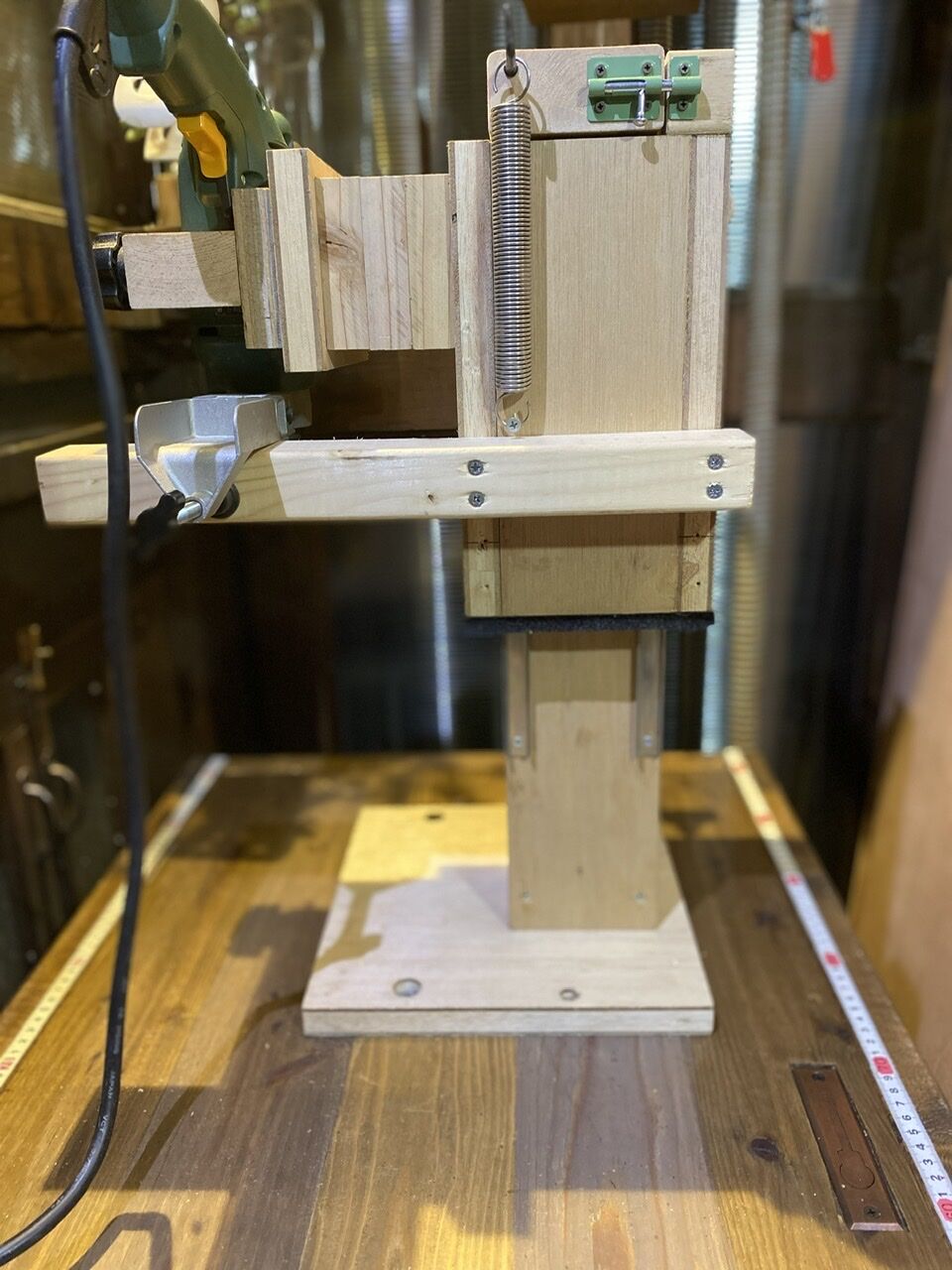 Diyボール盤 ドリルスタンド の改造 フトコロ寸法拡張と引上げバネの追加 なんでもdiy やりたいことは何でもやってみよう