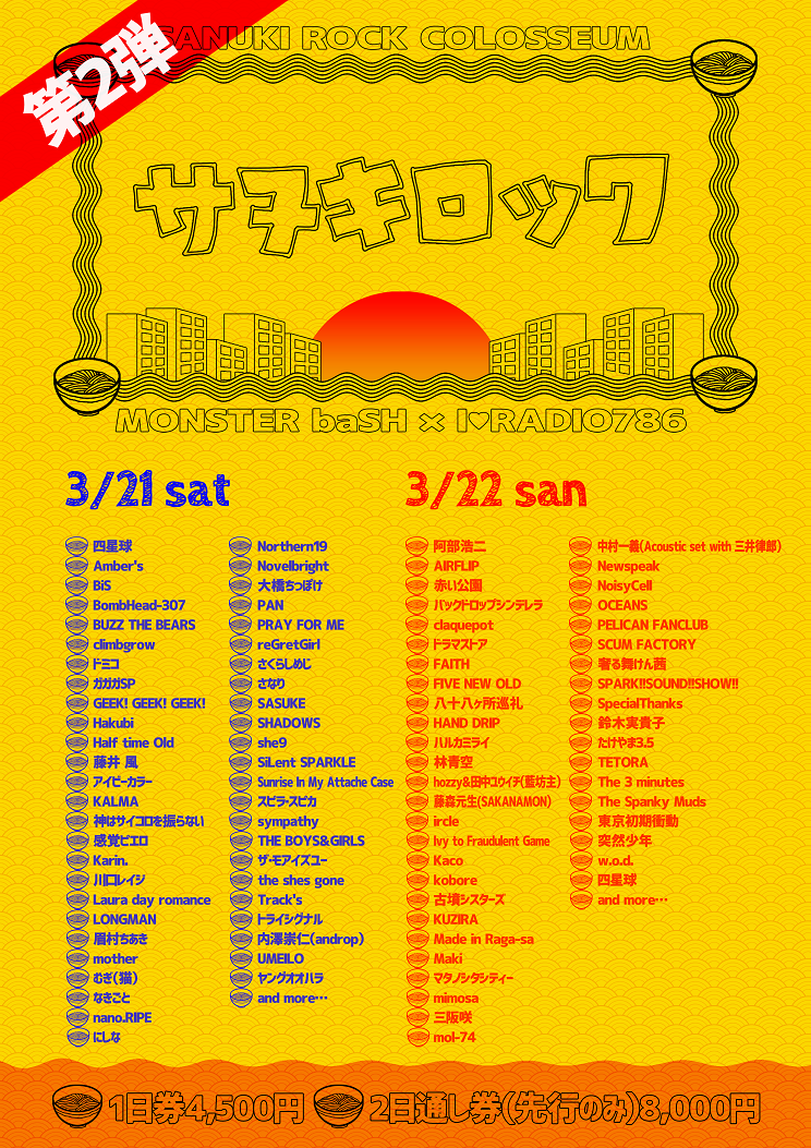 サヌキロック 第2弾アーティスト47組発表 日割り サヌキロックコロシアム略してサヌコロ サヌキロック 第2弾アーティスト47組発表 日割り サヌキロックコロシアム略してサヌコロ
