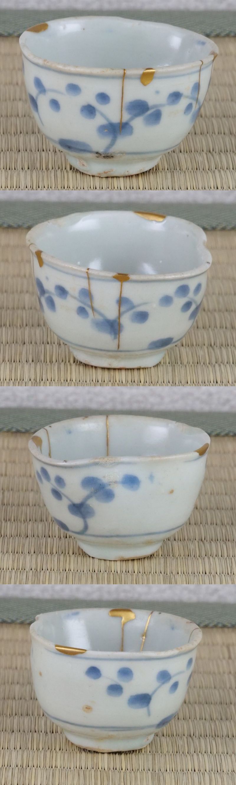 初期伊万里 染付コンニャク印判蕎麦猪口 O55-3 蔵出 初 明治期