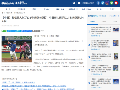 中日球団、2リーグ分立後に満塁ホームランを放った新人選手は…？