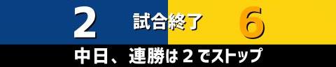 4月29日(木)　セ・リーグ公式戦「中日vs.阪神」【試合結果、打席結果】　中日、2-6で敗戦…チェン・ウェイン打ち崩せず、連勝は2でストップ