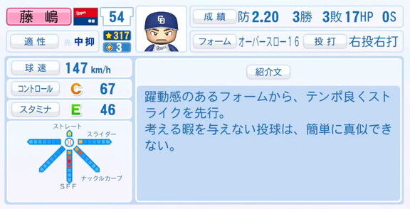 11月20日(木)『パワプロ2025』シーズン終了時点アップデート！！！　中日・藤嶋健人の最終的な選手能力査定