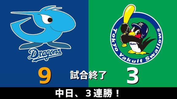 9月21日(月)　セ・リーグ公式戦「中日vs.ヤクルト」　スコア速報