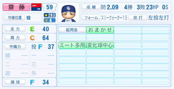 11月20日(木)『パワプロ2025』シーズン終了時点アップデート！！！　中日・齋藤綱記の最終的な選手能力査定