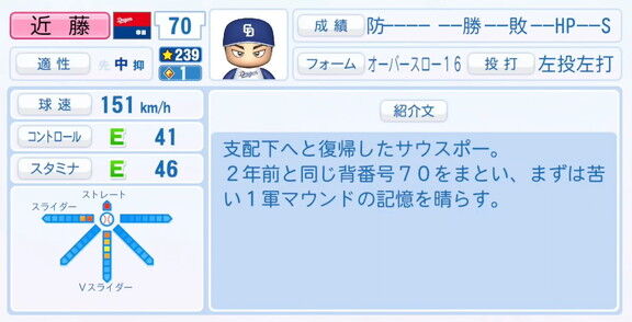 11月20日(木)『パワプロ2025』シーズン終了時点アップデート！！！　中日・近藤廉の最終的な選手能力査定