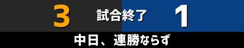 7月7日(水)　セ・リーグ公式戦「巨人vs.中日」【試合結果、打席結果】　中日、1-3で敗戦…　チャンスであと1本が出ず、連勝ならず…