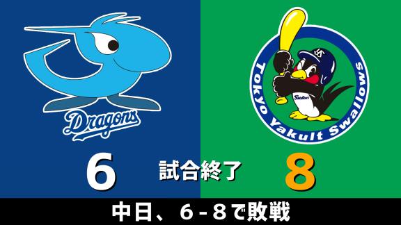 7月9日(木)　セ・リーグ公式戦「中日vs.ヤクルト」　スコア速報