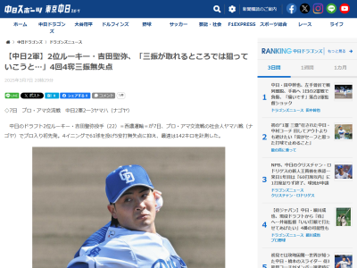 中日ドラフト2位・吉田聖弥、4回無失点投球を振り返る