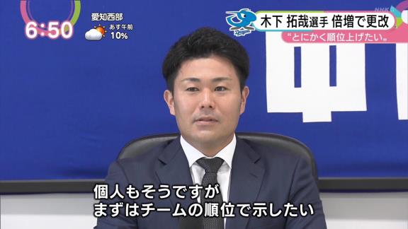 中日、契約更改査定が改善される…？　木下拓哉捕手「チームの査定に関しては（昨年と比べて）改善しているところもあったし、反映してくれていた」