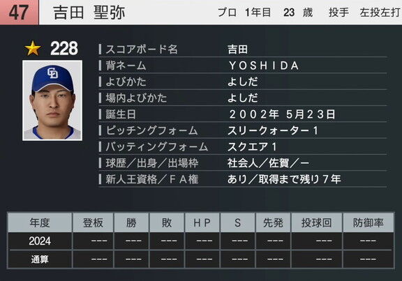 『プロスピ2025』が8月25日(月)にアップデート 中日ドラフト2位・吉田聖弥の選手能力査定