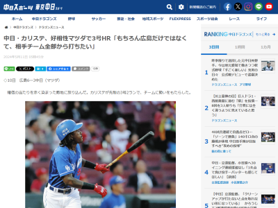 中日・カリステ、通算8本塁打のうち4本塁打が…