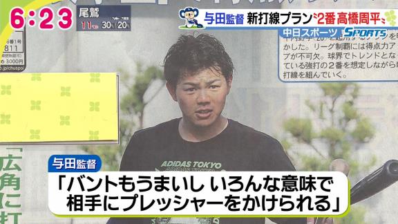 中日、2021年シーズン打線は『2番・高橋周平』！？　与田監督「出塁する可能性が高く、長打もあるから警戒される。バントもうまいし、いろんな意味で相手にプレッシャーをかけられる」