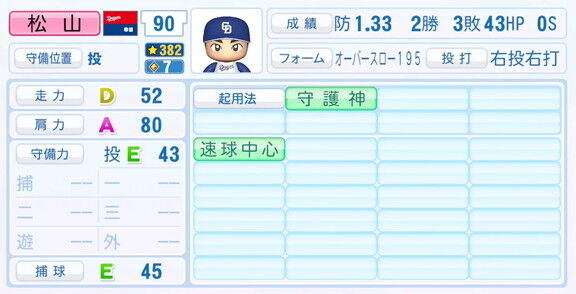 11月20日(木)『パワプロ2025』シーズン終了時点アップデート！！！　中日・松山晋也の選手能力査定が強化される！！！