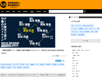 データ視点で選ぶ守備のベストナイン“DELTA FIELDING AWARDS 2022”遊撃手部門　UZR、アナリスト達の各ショート守備評価は…