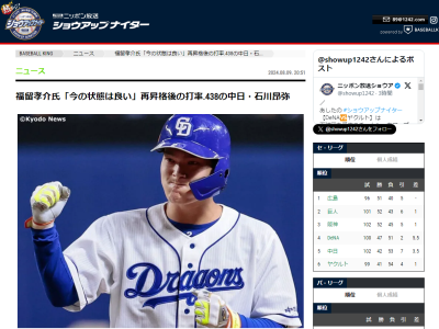 福留孝介さん、中日・石川昂弥の現在の状態について言及する