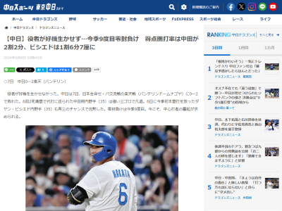 中日・中田翔「いろいろ試行錯誤しているところです」　ビシエド「走者を返すのが自分の仕事だけど、きょうはそれが…」