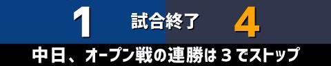 3月8日(火)　オープン戦「中日vs.オリックス」【試合結果、打席結果】　中日、1-4で敗戦…　オープン戦の連勝は3でストップ