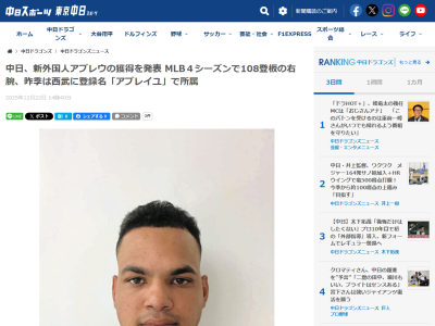 元西武『アルバート・アブレイユ』、中日ドラゴンズでは『アルベルト・アブレウ』として登録