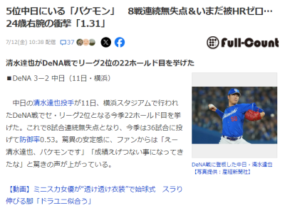 中日・清水達也が誇る、驚異的な数字