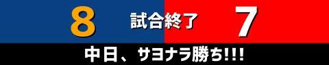 9月18日(月)　セ・リーグ公式戦「中日vs.広島」【試合結果、打席結果】　中日、8-7で勝利！！！　6点リードから追いつかれるも、延長11回裏にサヨナラ勝ち！！！ルーズベルトゲーム！！！