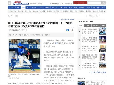 中日・C.ロドリゲス「打てる球が来たら強く振ることを意識していた」