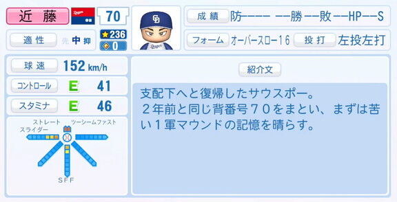 中日・近藤廉、9月25日(木)『パワプロ2025』アップデートでの選手能力査定