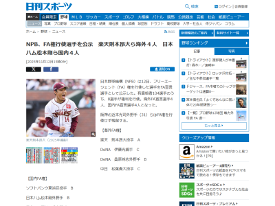 2025年FA宣言選手たちのA・B・C年俸ランク一覧