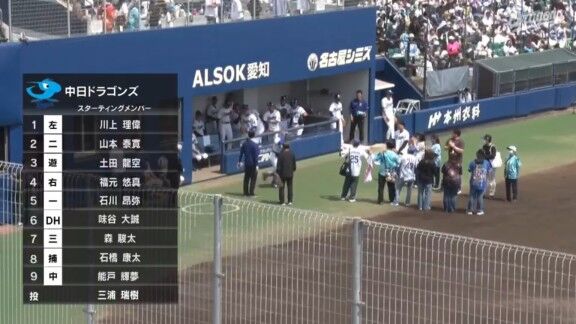 中日ドラゴンズ2軍、スタメン発表！！！　ドラフト4位・能戸輝夢がセンターを務める